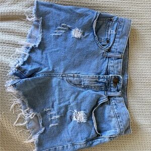 BDG Light Blue Frayed Jean Shorts